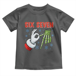 Funny 67 Christmas Toddler T Shirt Six Seven Meme Santa Skeleton Hands Gesture Gen Alpha TS11 Dark Heather Print Your Wear