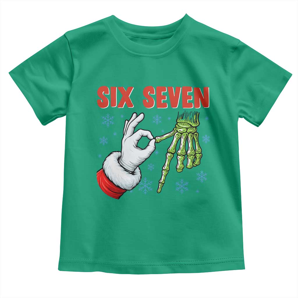 Funny 67 Christmas Toddler T Shirt Six Seven Meme Santa Skeleton Hands Gesture Gen Alpha TS11 Irish Green Print Your Wear