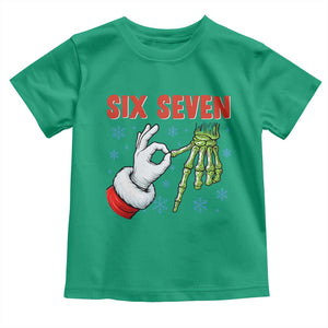 Funny 67 Christmas Toddler T Shirt Six Seven Meme Santa Skeleton Hands Gesture Gen Alpha TS11 Irish Green Print Your Wear