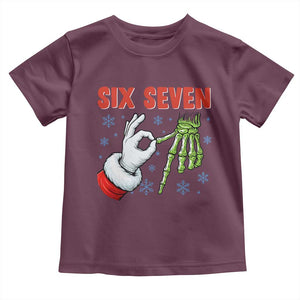 Funny 67 Christmas Toddler T Shirt Six Seven Meme Santa Skeleton Hands Gesture Gen Alpha TS11 Maroon Print Your Wear