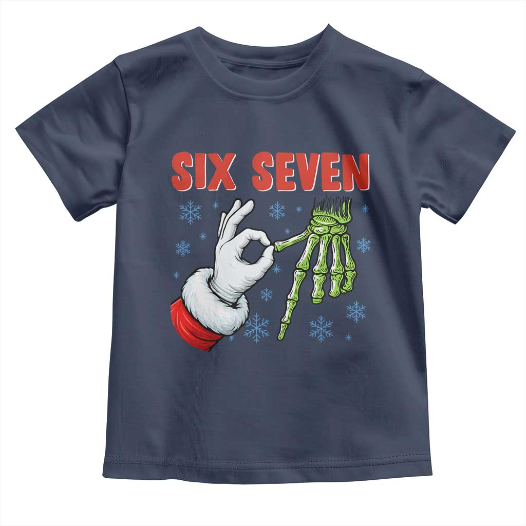 Funny 67 Christmas Toddler T Shirt Six Seven Meme Santa Skeleton Hands Gesture Gen Alpha TS11 Navy Print Your Wear