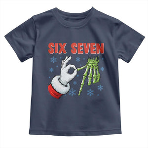Funny 67 Christmas Toddler T Shirt Six Seven Meme Santa Skeleton Hands Gesture Gen Alpha TS11 Navy Print Your Wear