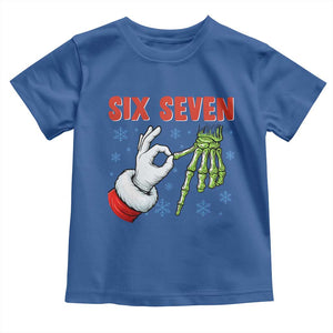 Funny 67 Christmas Toddler T Shirt Six Seven Meme Santa Skeleton Hands Gesture Gen Alpha TS11 Royal Blue Print Your Wear