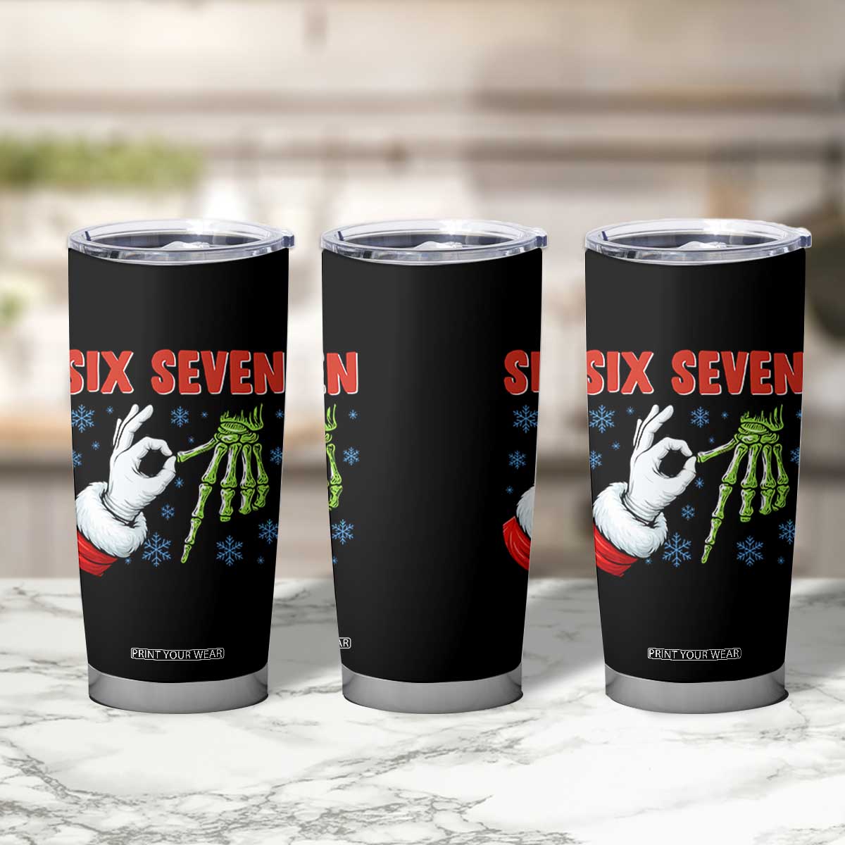 Funny 67 Christmas Tumbler Cup Six Seven Meme Santa Skeleton Hands Gesture Gen Alpha TS11 Print Your Wear