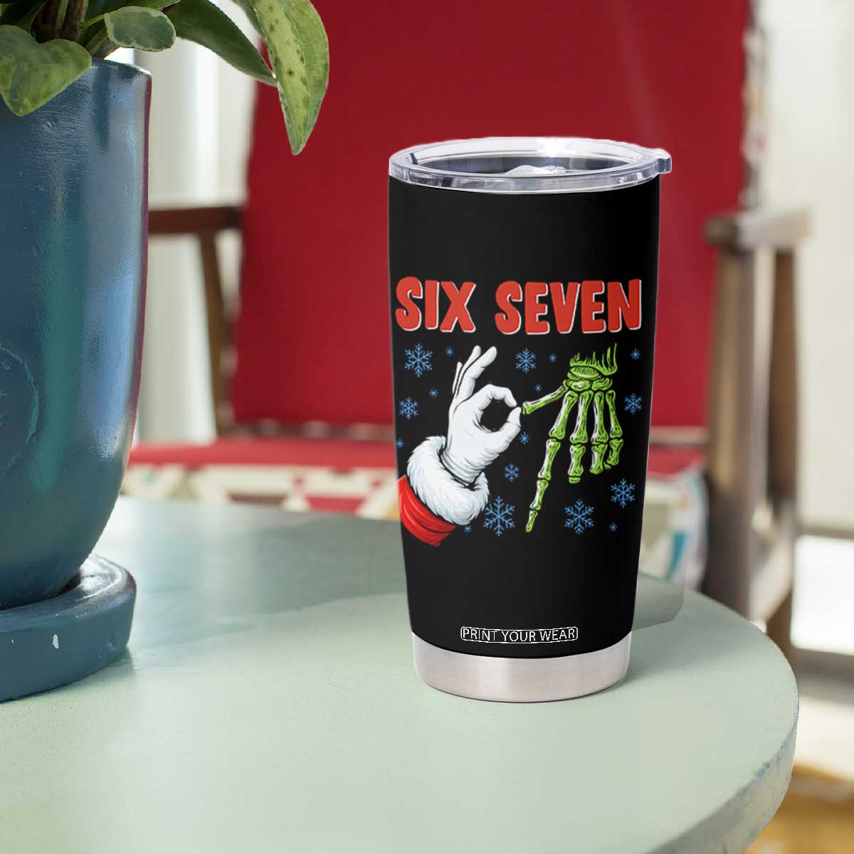 Funny 67 Christmas Tumbler Cup Six Seven Meme Santa Skeleton Hands Gesture Gen Alpha TS11 Print Your Wear