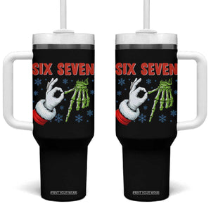 Funny 67 Christmas Tumbler With Handle Six Seven Meme Santa Skeleton Hands Gesture Gen Alpha TS11 One Size: 40 oz Black Print Your Wear