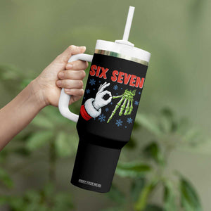 Funny 67 Christmas Tumbler With Handle Six Seven Meme Santa Skeleton Hands Gesture Gen Alpha TS11 Print Your Wear