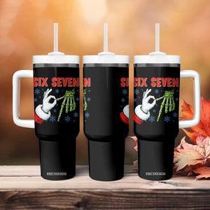 Funny 67 Christmas Tumbler With Handle Six Seven Meme Santa Skeleton Hands Gesture Gen Alpha TS11 Print Your Wear