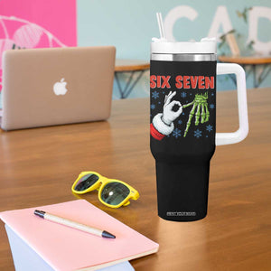 Funny 67 Christmas Tumbler With Handle Six Seven Meme Santa Skeleton Hands Gesture Gen Alpha TS11 Print Your Wear
