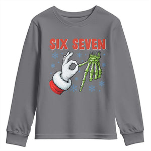 Funny 67 Christmas Youth Sweatshirt Six Seven Meme Santa Skeleton Hands Gesture Gen Alpha TS11 Charcoal Print Your Wear