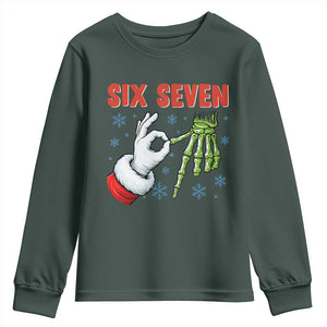 Funny 67 Christmas Youth Sweatshirt Six Seven Meme Santa Skeleton Hands Gesture Gen Alpha TS11 Dark Forest Green Print Your Wear