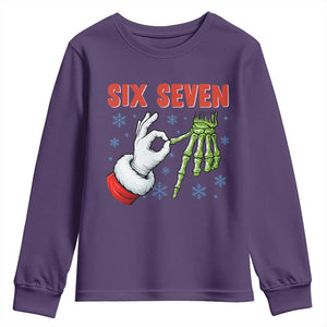 Funny 67 Christmas Youth Sweatshirt Six Seven Meme Santa Skeleton Hands Gesture Gen Alpha TS11 Purple Print Your Wear