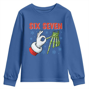 Funny 67 Christmas Youth Sweatshirt Six Seven Meme Santa Skeleton Hands Gesture Gen Alpha TS11 Royal Blue Print Your Wear