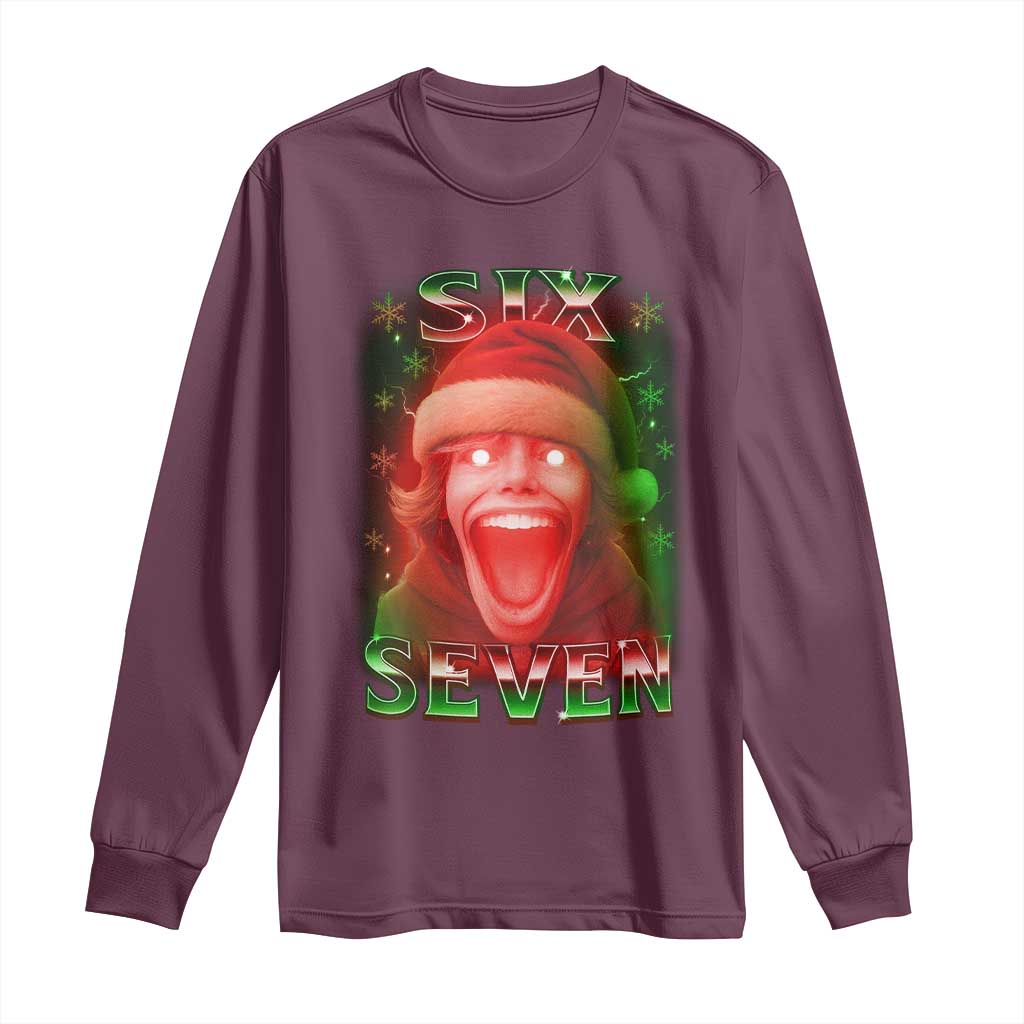 67 Six Seven Christmas Meme Long Sleeve Shirt The Mason 67 Kid Gen Alpha Slang TS11 Maroon Print Your Wear