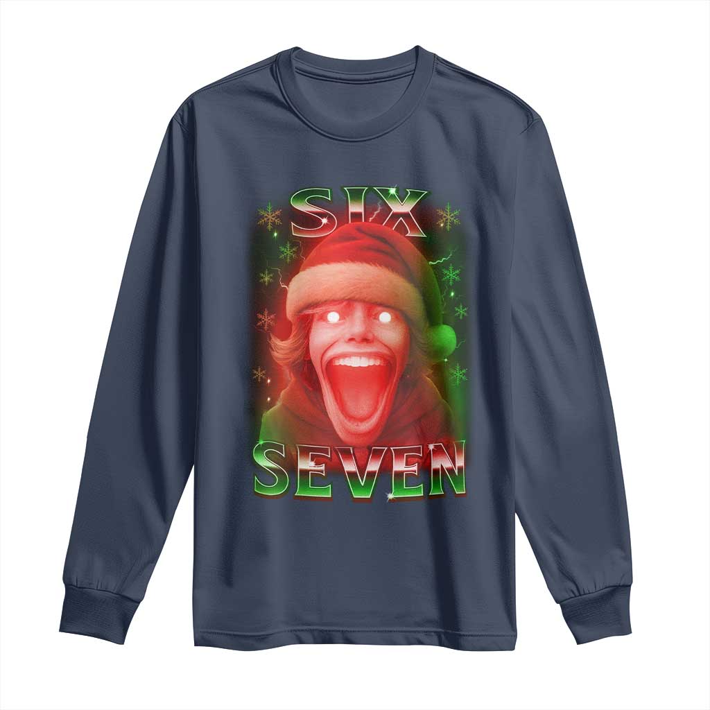 67 Six Seven Christmas Meme Long Sleeve Shirt The Mason 67 Kid Gen Alpha Slang TS11 Navy Print Your Wear
