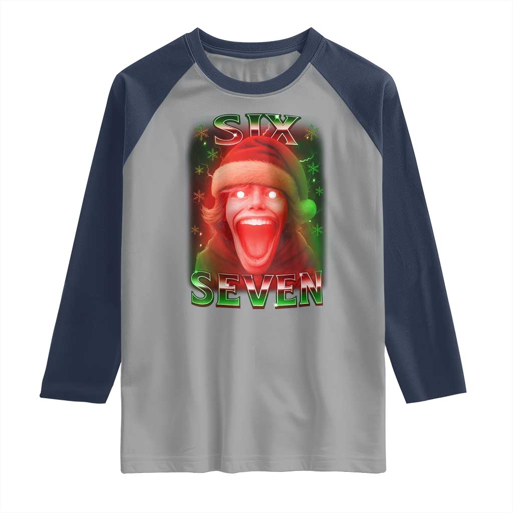 67 Six Seven Christmas Meme Raglan Shirt The Mason 67 Kid Gen Alpha Slang TS11 Sport Gray Navy Print Your Wear