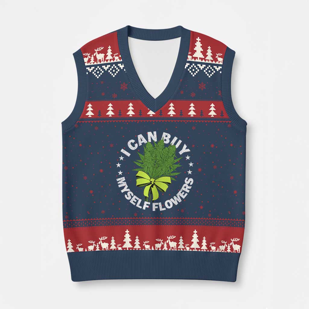 Funny Weed Cannabis 420 V-Neck Knit Sweater Vest I Can Buy Myself Flowers Marijuana Smoking TS11 Navy Red Print Your Wear