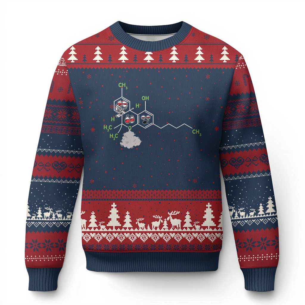 Cannabis Weed Ugly Christmas Sweater Molecule THC Marijuana Stoner TS11 Navy Red Print Your Wear