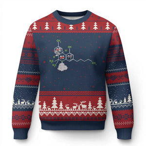 Cannabis Weed Ugly Christmas Sweater Molecule THC Marijuana Stoner TS11 Navy Red Print Your Wear