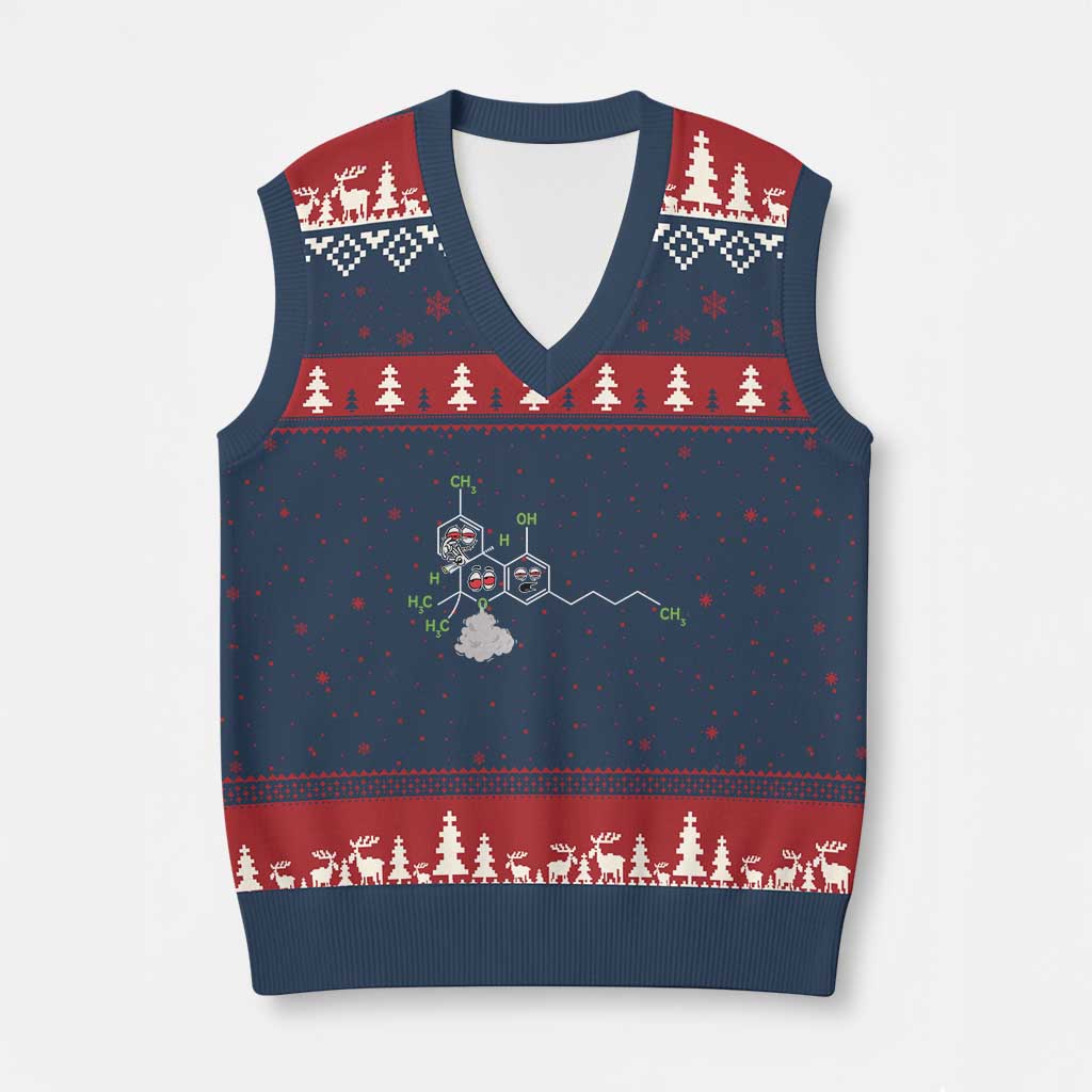Cannabis Weed V-Neck Knit Sweater Vest Molecule THC Marijuana Stoner TS11 Navy Red Print Your Wear