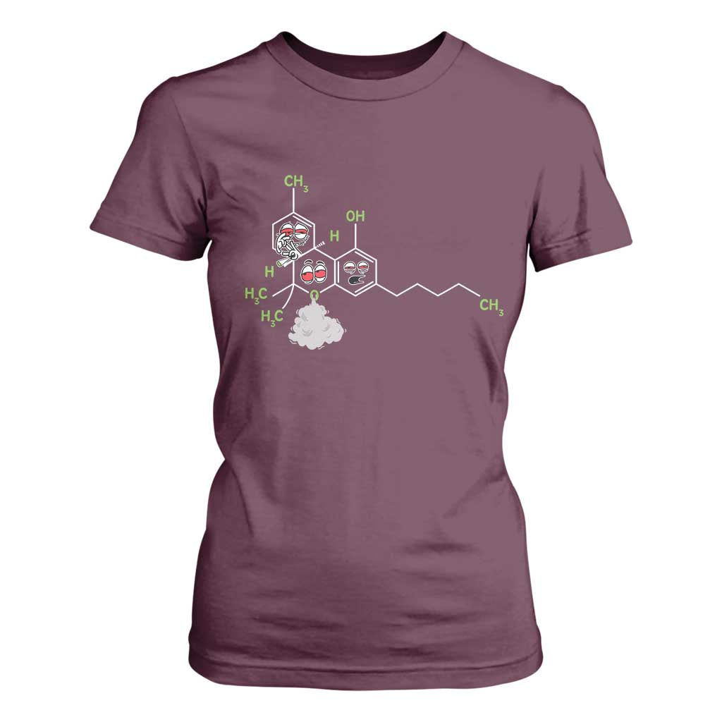 Cannabis Weed T Shirt For Women Molecule THC Marijuana Stoner TS11 Maroon Print Your Wear