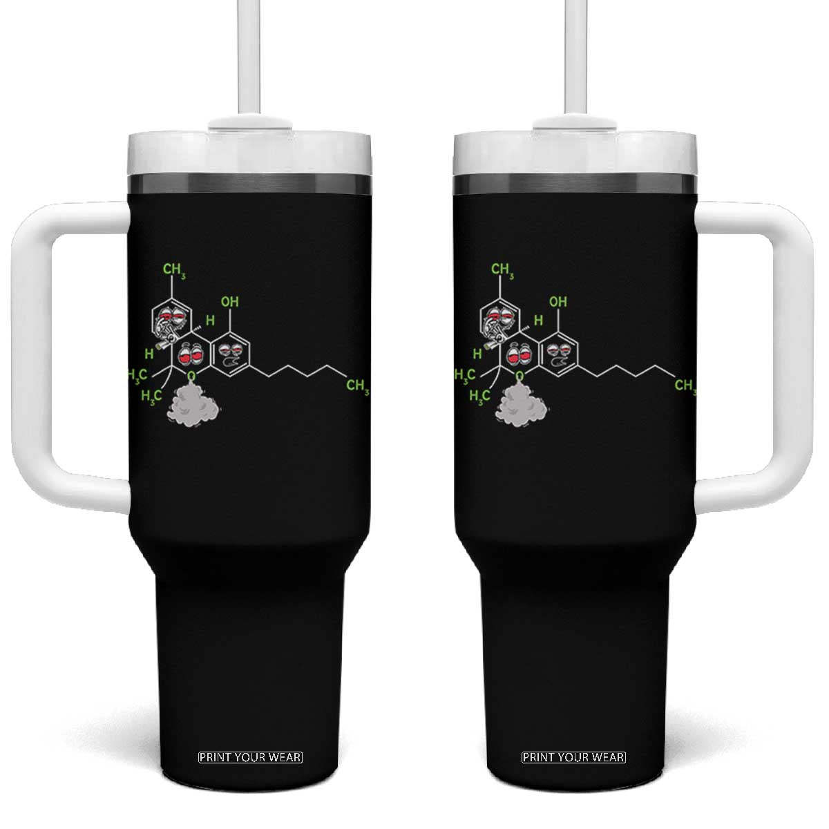 Cannabis Weed Tumbler With Handle Molecule THC Marijuana Stoner TS11 One Size: 40 oz Black Print Your Wear