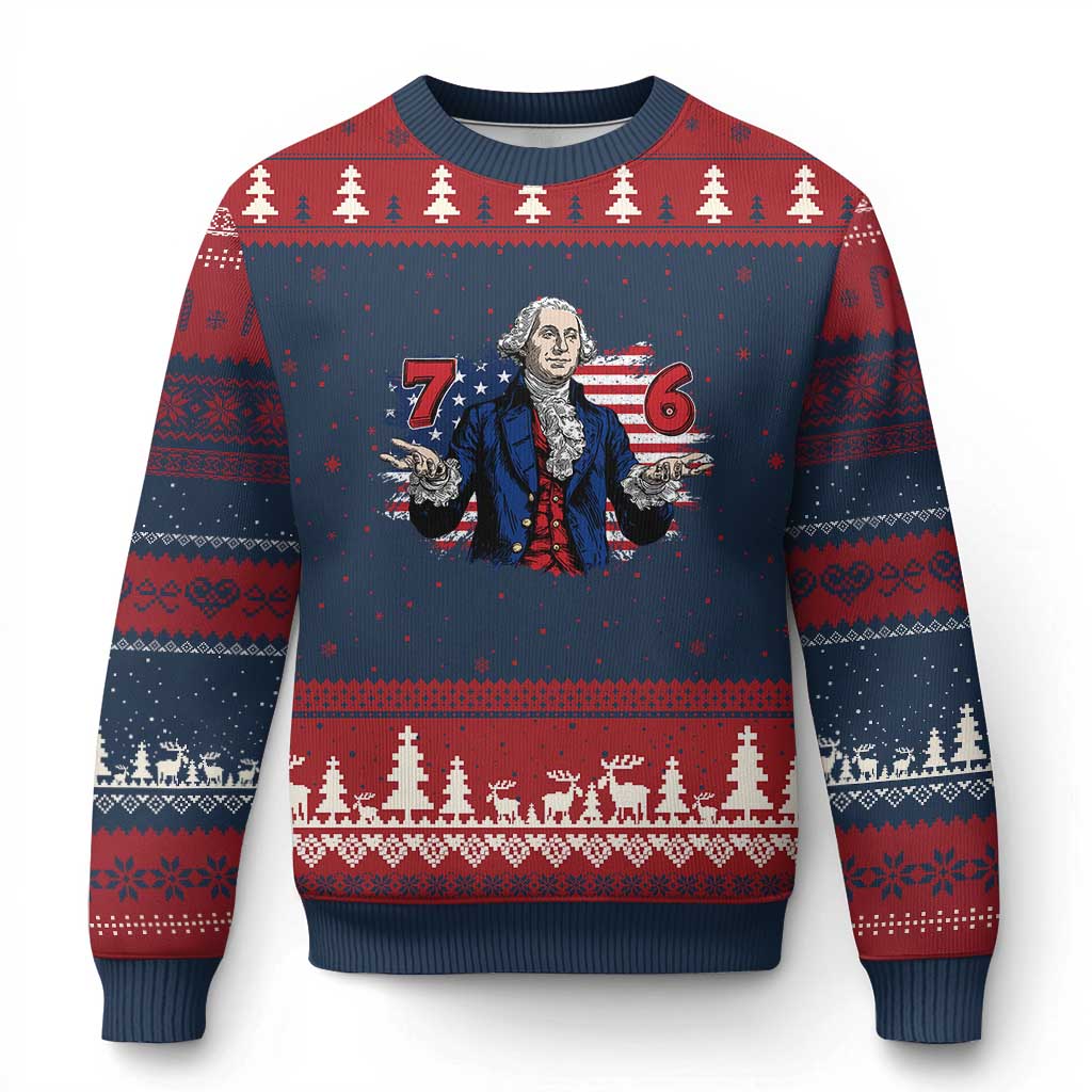 Funny George Washington 67 Ugly Christmas Sweater Six Seven Meme Gen Alpha Slang TS11 Navy Red Print Your Wear