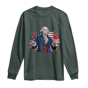 Funny George Washington 67 Long Sleeve Shirt Six Seven Meme Gen Alpha Slang TS11 Dark Forest Green Print Your Wear