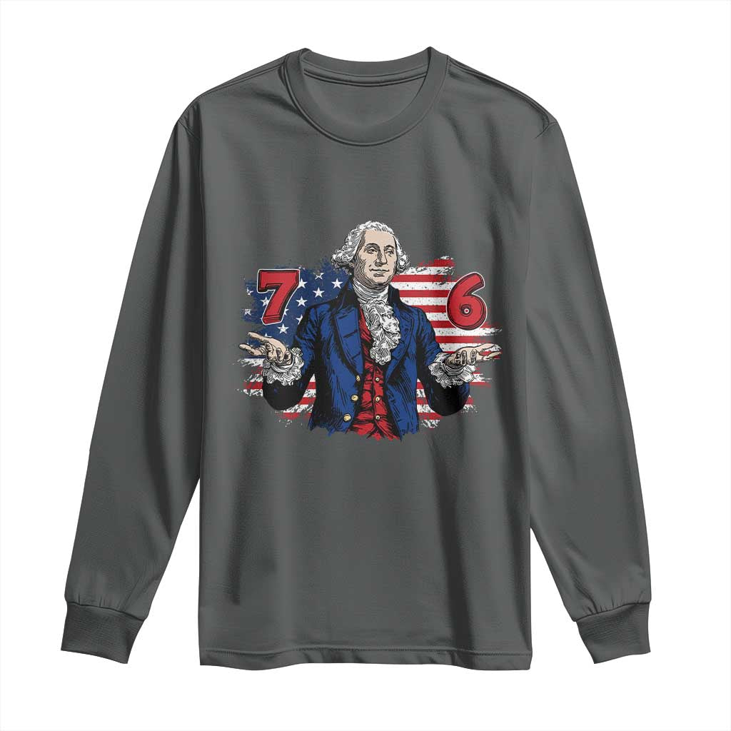 Funny George Washington 67 Long Sleeve Shirt Six Seven Meme Gen Alpha Slang TS11 Dark Heather Print Your Wear