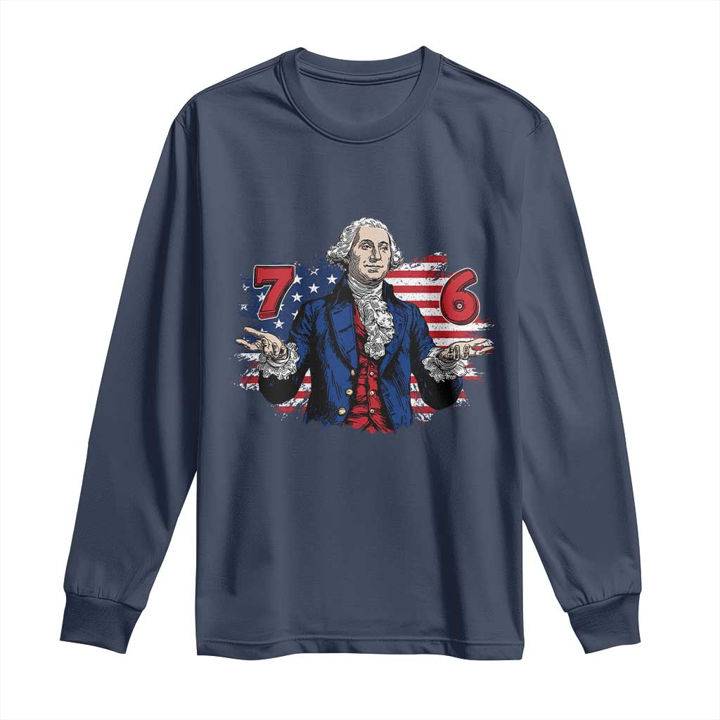 Funny George Washington 67 Long Sleeve Shirt Six Seven Meme Gen Alpha Slang TS11 Navy Print Your Wear
