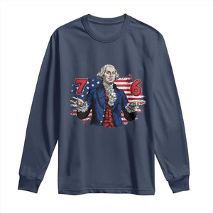 Funny George Washington 67 Long Sleeve Shirt Six Seven Meme Gen Alpha Slang TS11 Navy Print Your Wear