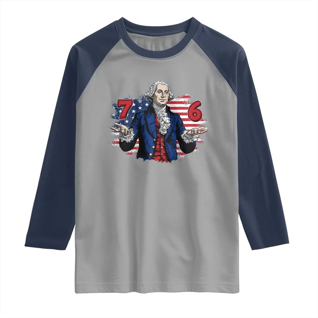 Funny George Washington 67 Raglan Shirt Six Seven Meme Gen Alpha Slang TS11 Sport Gray Navy Print Your Wear