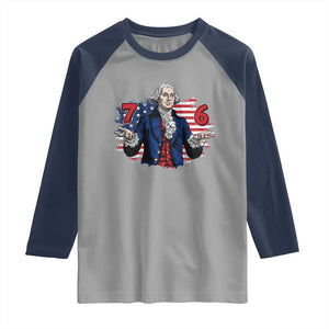 Funny George Washington 67 Raglan Shirt Six Seven Meme Gen Alpha Slang TS11 Sport Gray Navy Print Your Wear