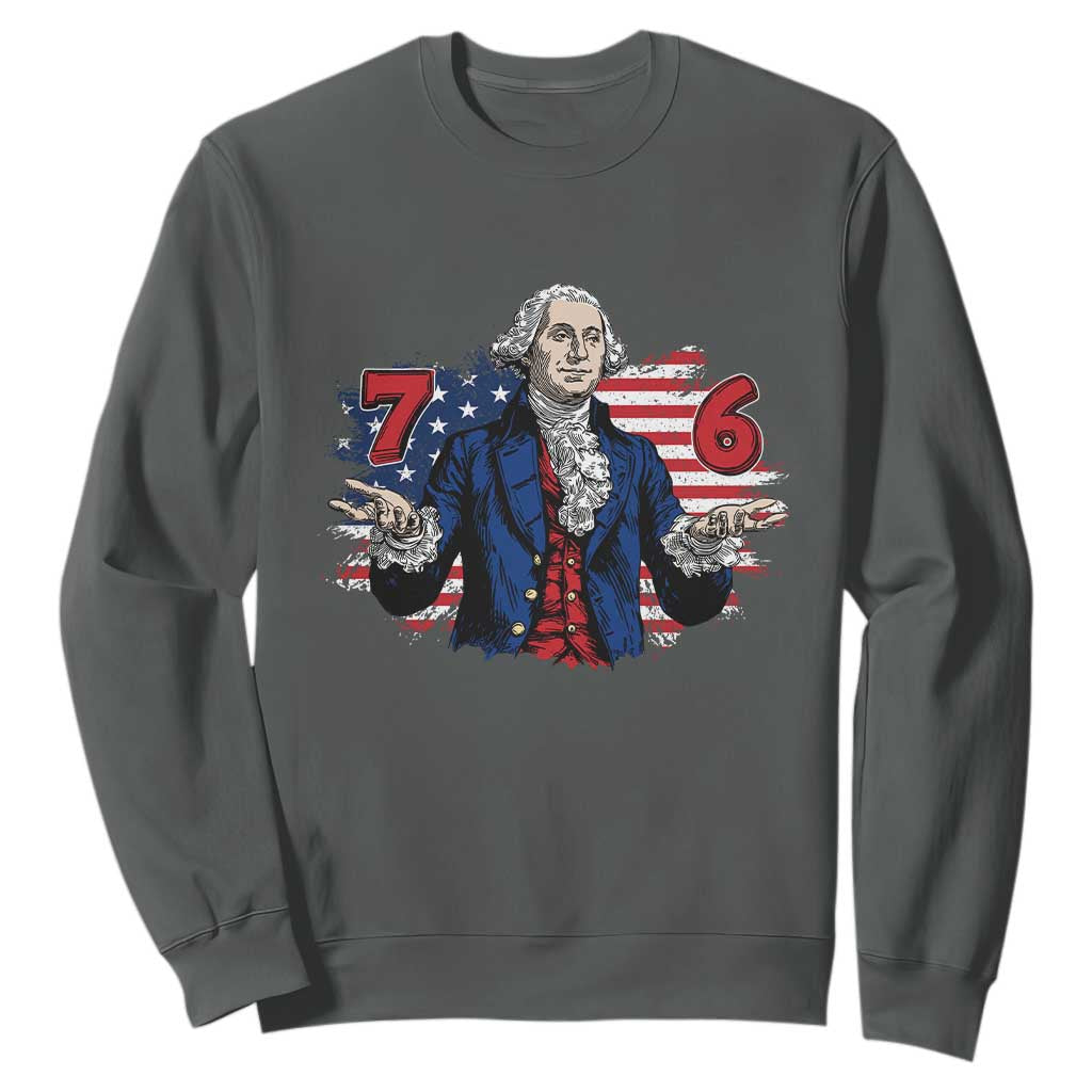 Funny George Washington 67 Sweatshirt Six Seven Meme Gen Alpha Slang TS11 Dark Heather Print Your Wear