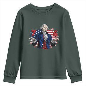 Funny George Washington 67 Youth Sweatshirt Six Seven Meme Gen Alpha Slang TS11 Dark Forest Green Print Your Wear