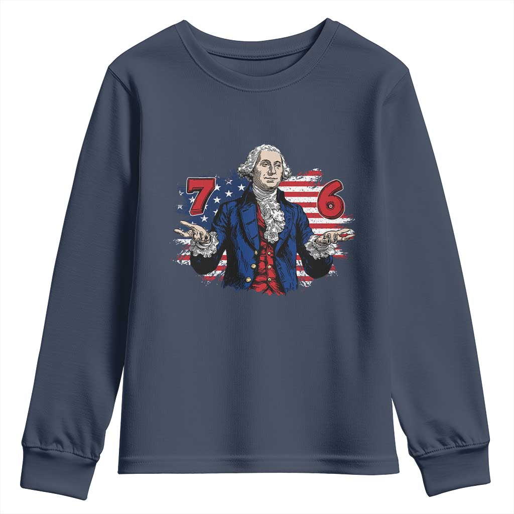 Funny George Washington 67 Youth Sweatshirt Six Seven Meme Gen Alpha Slang TS11 Navy Print Your Wear