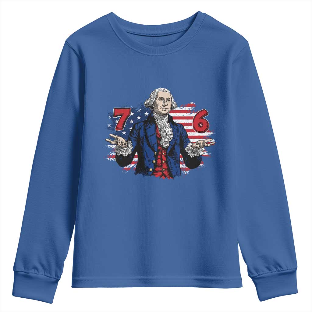 Funny George Washington 67 Youth Sweatshirt Six Seven Meme Gen Alpha Slang TS11 Royal Blue Print Your Wear