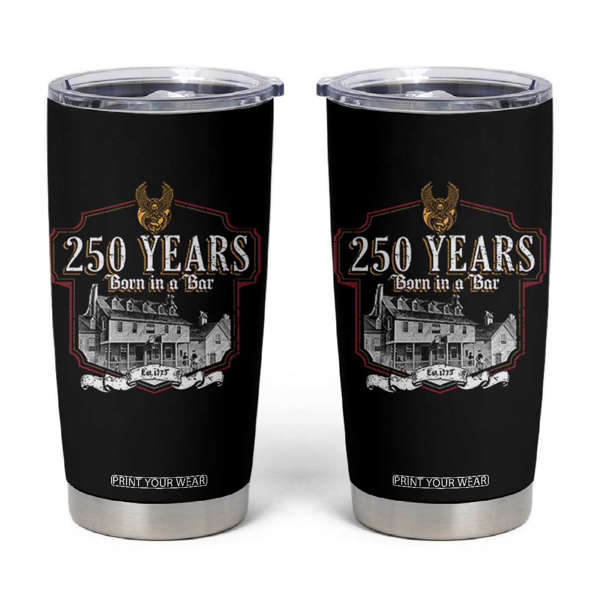 250 Years Born In A Bar Tumbler Cup 250th Birthday Military TS11 Black Print Your Wear