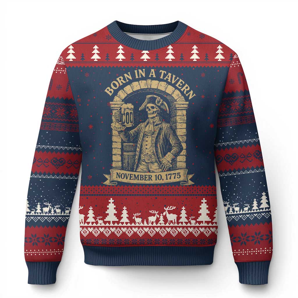 Funny Born In A Tavern Ugly Christmas Sweater 250th Birthday Military TS11 Navy Red Print Your Wear