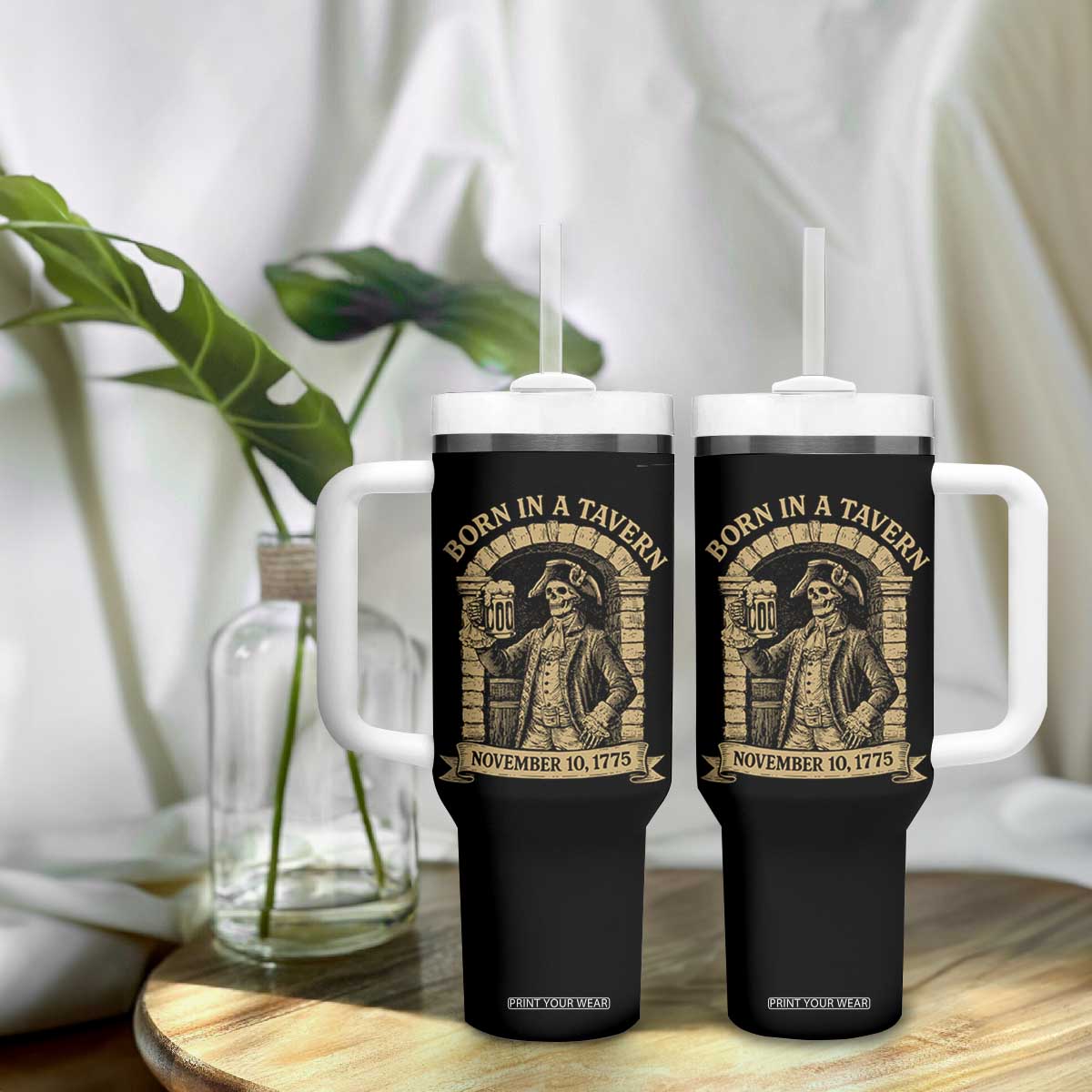 Funny Born In A Tavern Tumbler With Handle 250th Birthday Military TS11 Print Your Wear