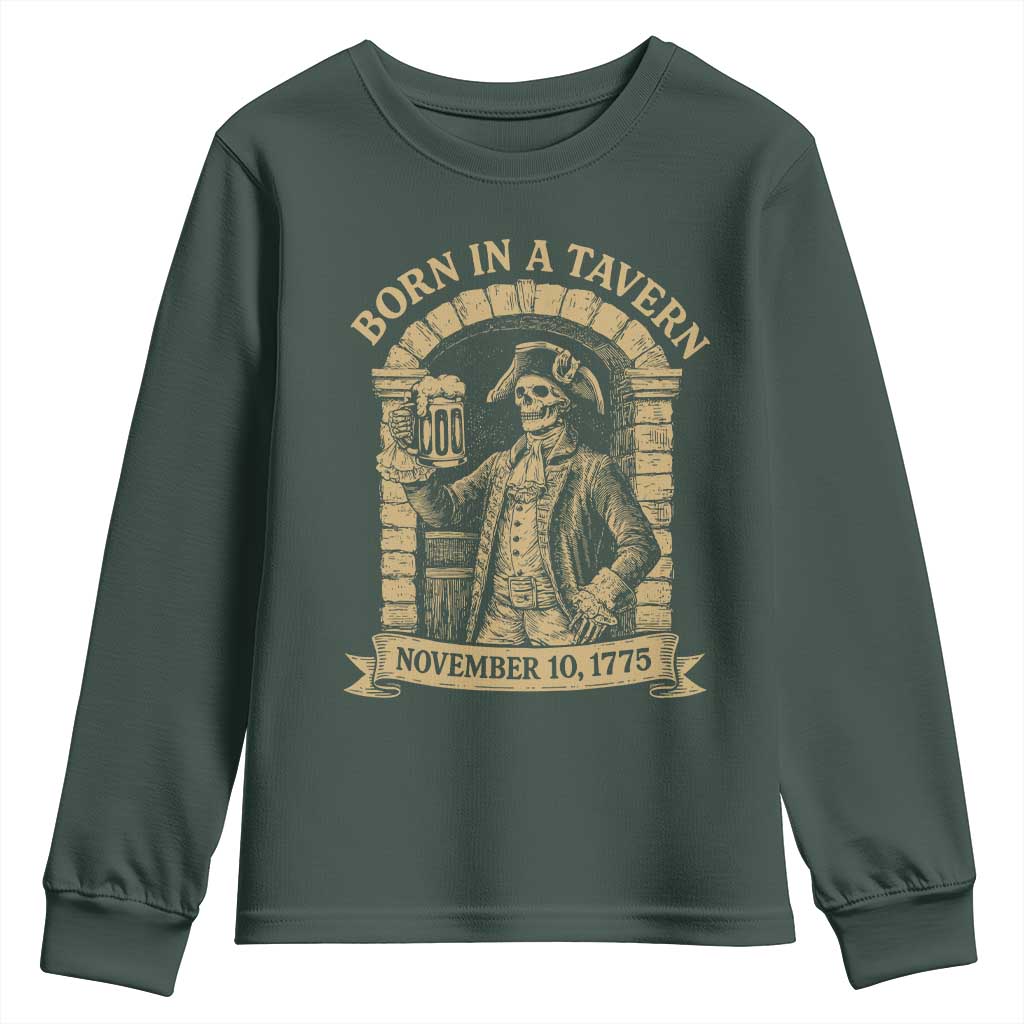 Funny Born In A Tavern Youth Sweatshirt 250th Birthday Military TS11 Dark Forest Green Print Your Wear