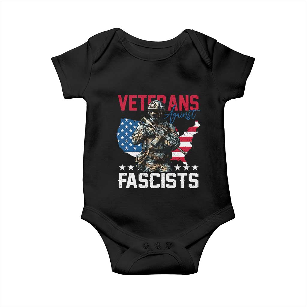 Veterans Against Fascists Baby Onesie Patriotic Soldier Vintage American Flag - Print Your Wear