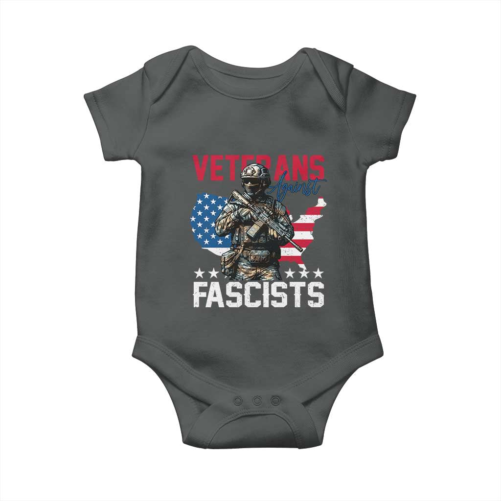Veterans Against Fascists Baby Onesie Patriotic Soldier Vintage American Flag TS11 Dark Heather Print Your Wear