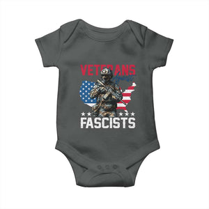 Veterans Against Fascists Baby Onesie Patriotic Soldier Vintage American Flag TS11 Dark Heather Print Your Wear
