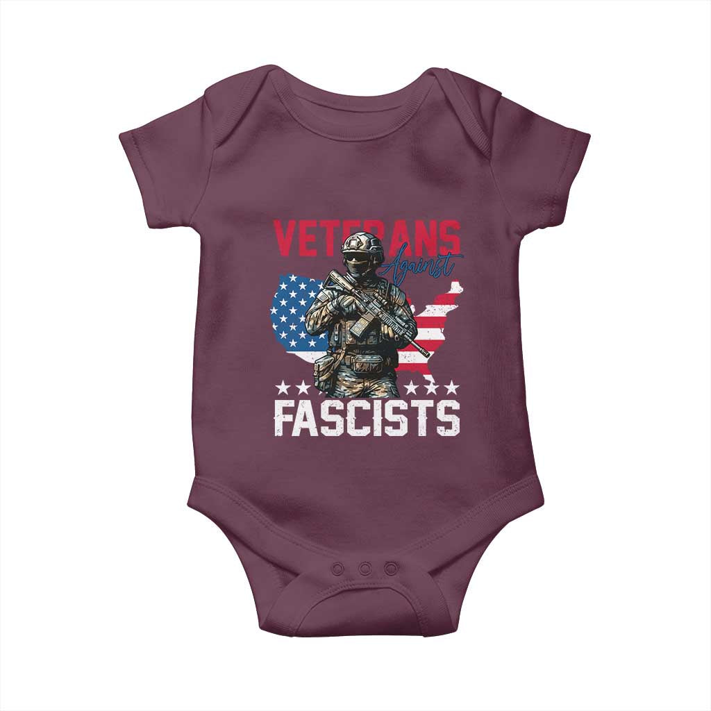 Veterans Against Fascists Baby Onesie Patriotic Soldier Vintage American Flag TS11 Maroon Print Your Wear