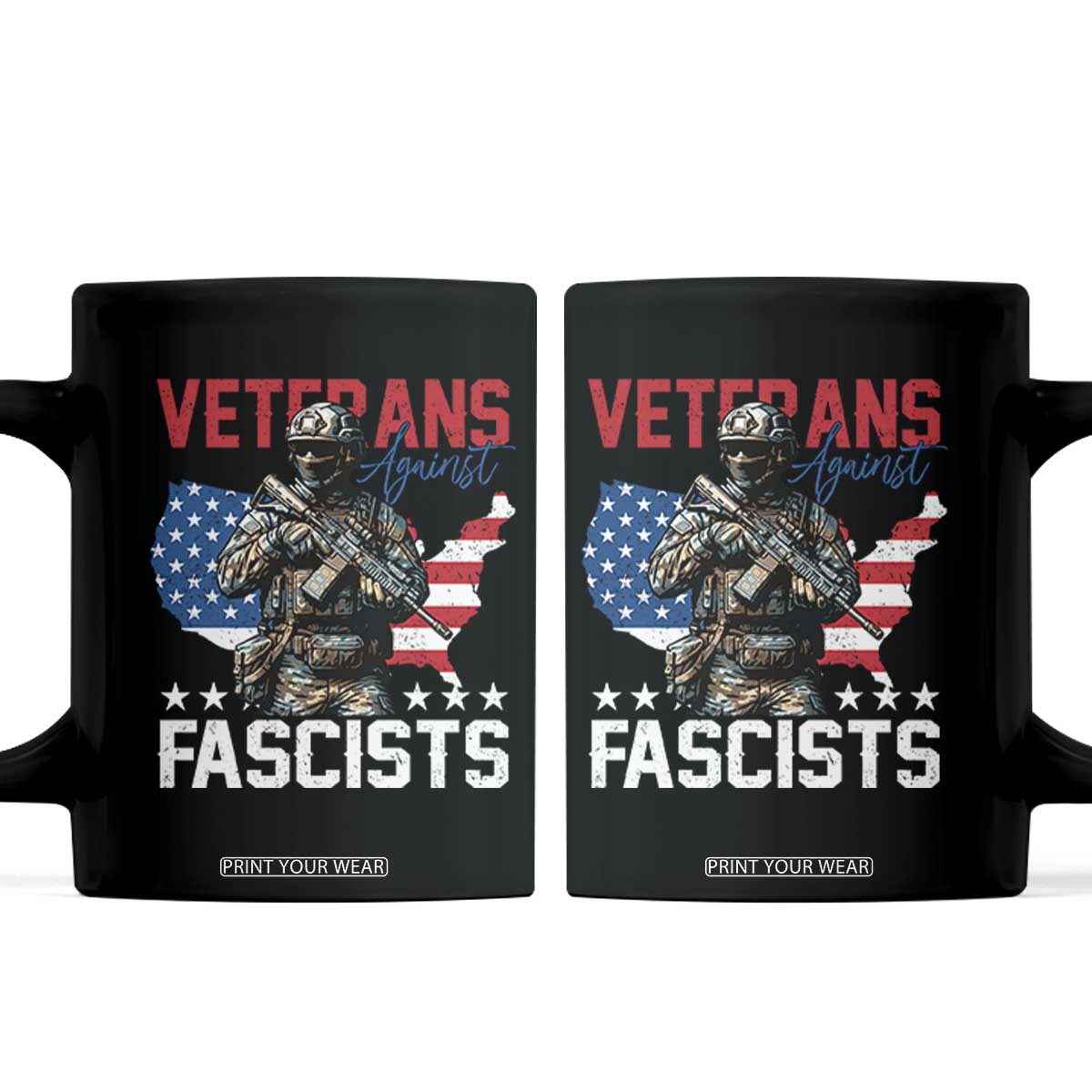 Veterans Against Fascists Coffee Mug Patriotic Soldier Vintage American Flag - Print Your Wear