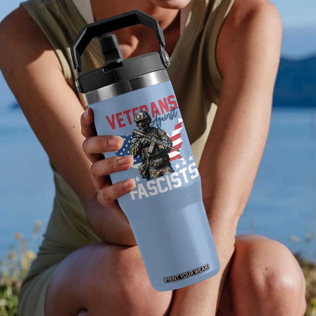 Veterans Against Fascists Flip Straw Tumbler Patriotic Soldier Vintage American Flag - Print Your Wear