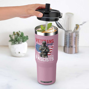 Veterans Against Fascists Flip Straw Tumbler Patriotic Soldier Vintage American Flag - Print Your Wear