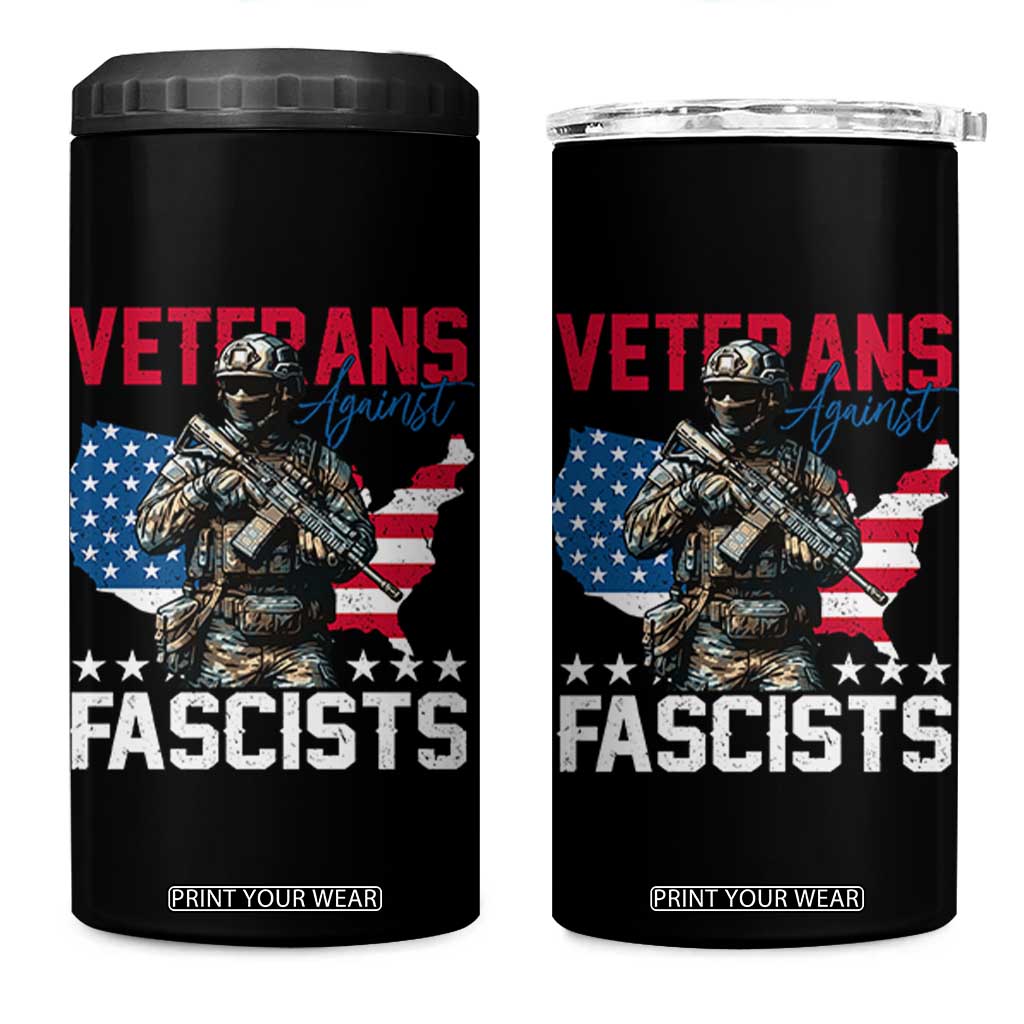 Veterans Against Fascists 4 in 1 Can Cooler Tumbler Patriotic Soldier Vintage American Flag - Print Your Wear