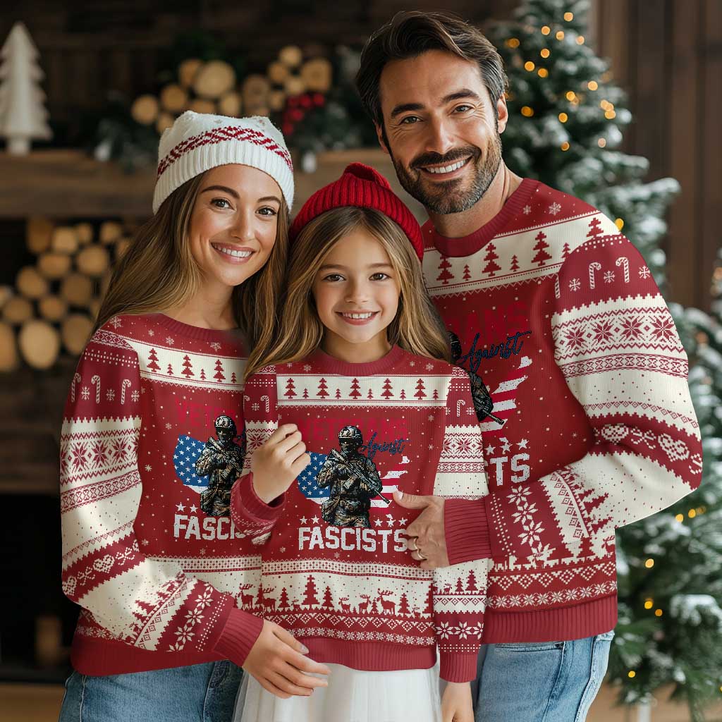 Veterans Against Fascists Ugly Christmas Sweater Patriotic Soldier Vintage American Flag TS11 Red Beige Print Your Wear